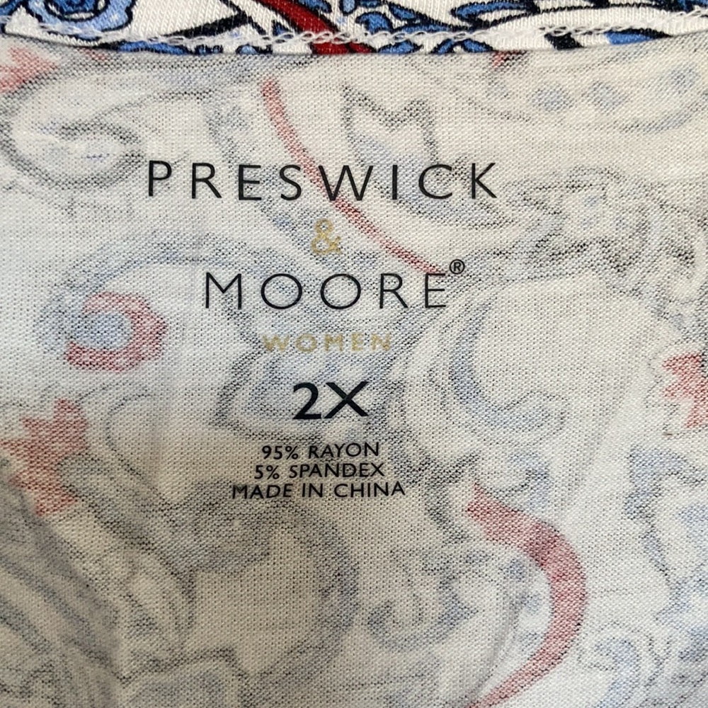 Preswick & Moore top paisley floral print top w stretch & tie detail 2X - Picture 13 of 17